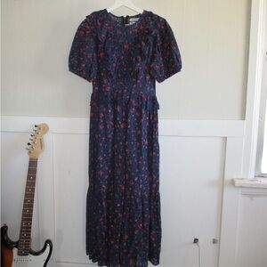 Urban Outfitters Dark Blue Maxi Dress with Red Floral Pattern